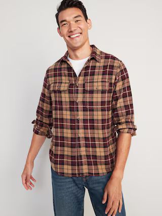 Regular-Fit Plaid Double-Brushed Flannel Shirt for Men | Old Navy (US)