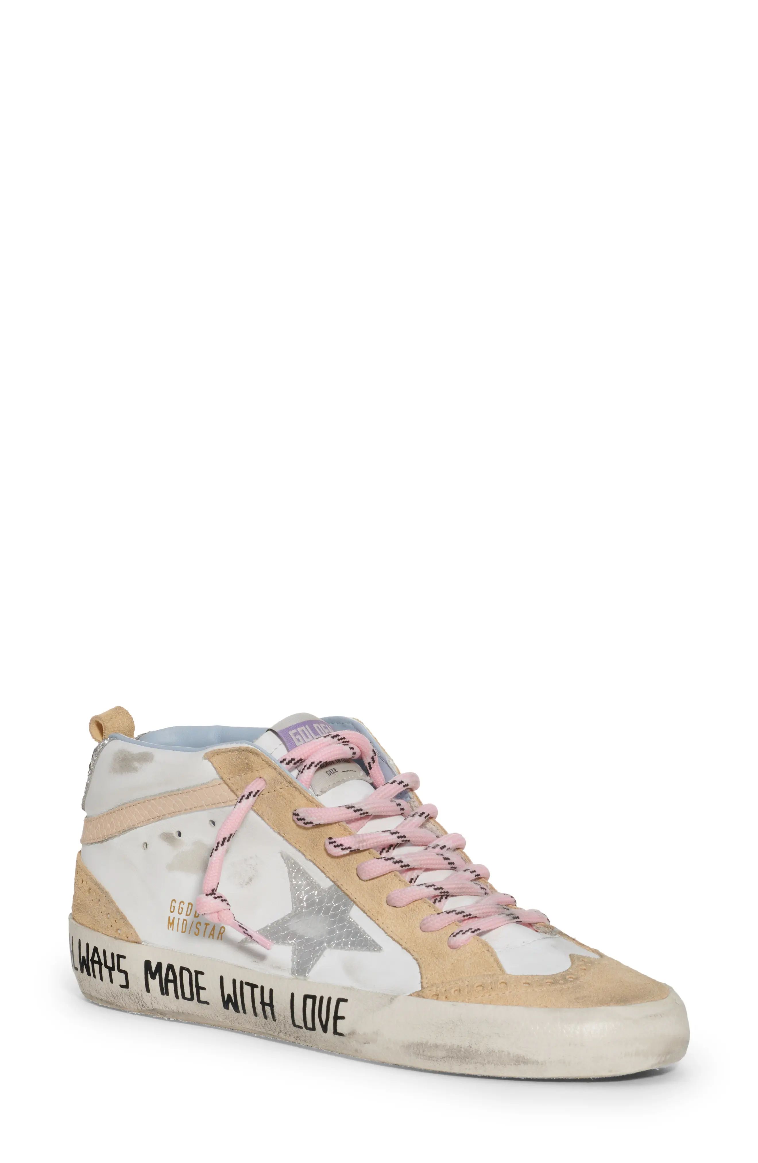 Golden Goose Midstar Made with Love Sneaker in White/Sand/Silver/Cream at Nordstrom, Size 11Us | Nordstrom