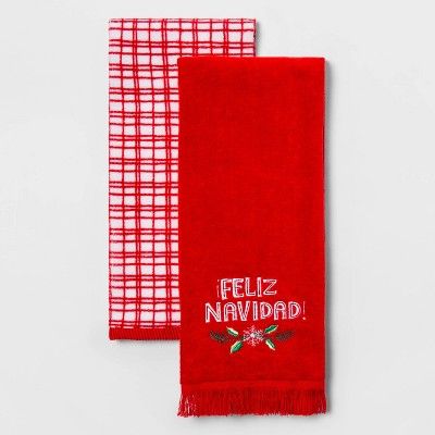 Feliz Navidad 2pk Hand Towels Dynamic Red - Wondershop&#8482; | Target