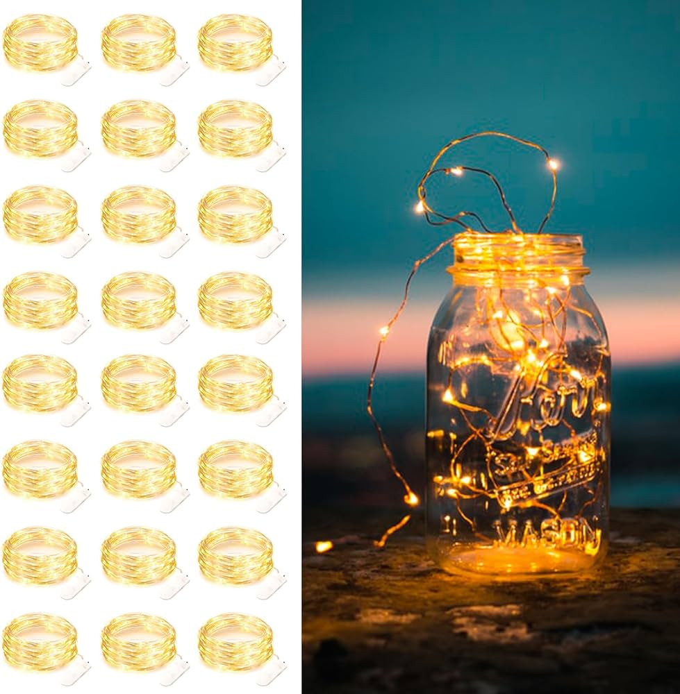 24 Pack Fairy Lights Battery Operated String Lights 7 Feet 20 Led Waterproof Christmas Lights Sil... | Amazon (US)