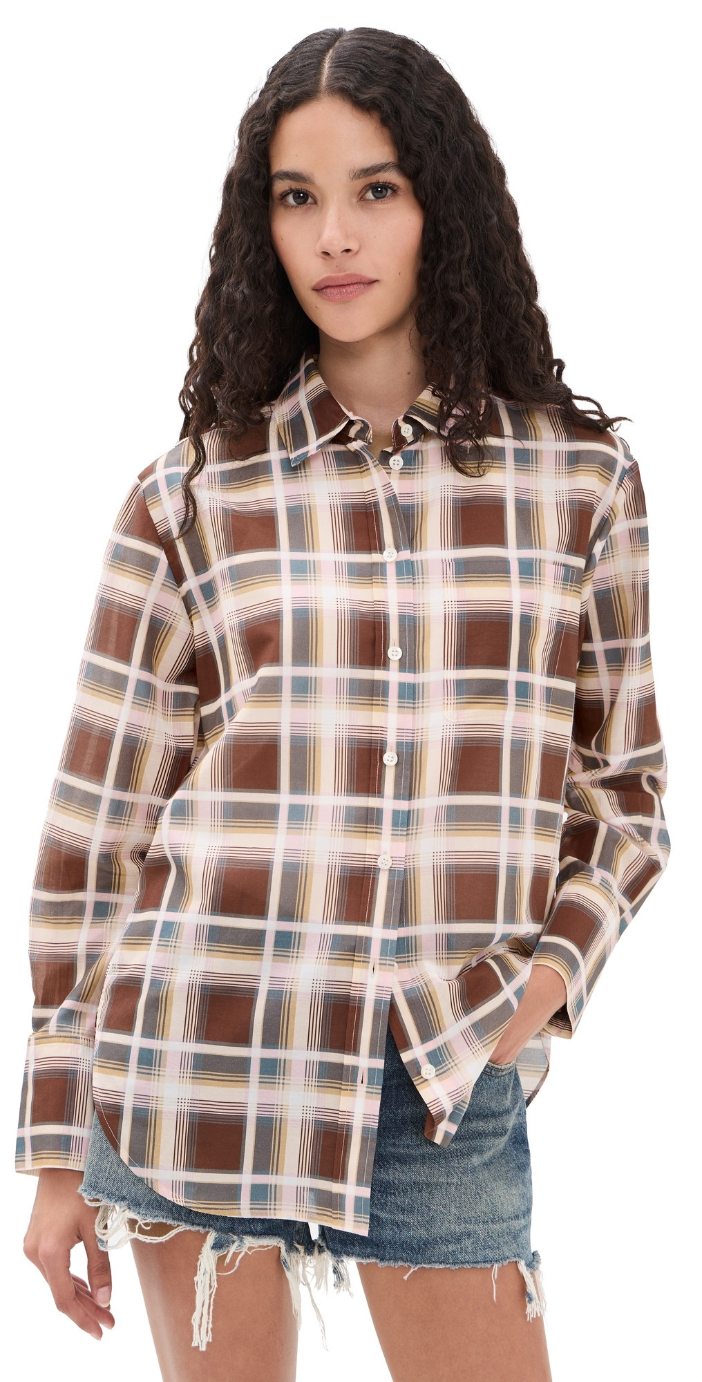 FRAME The Boy Shirt Silver Peony Plaid S | Shopbop