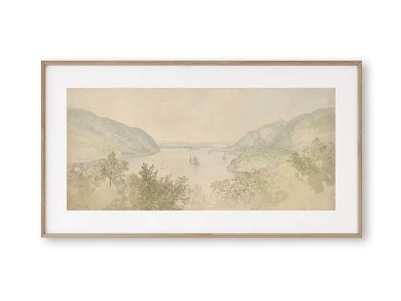 Antique watercolor landscape print, Muted tones wall art, Neutral panorama print | Etsy (US)