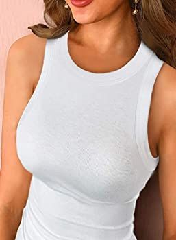 SANDERY Tank Tops for Women Ribbed Sleeveless Crew High Neck Fitted Top Slim Racerback Basic Cami... | Amazon (US)