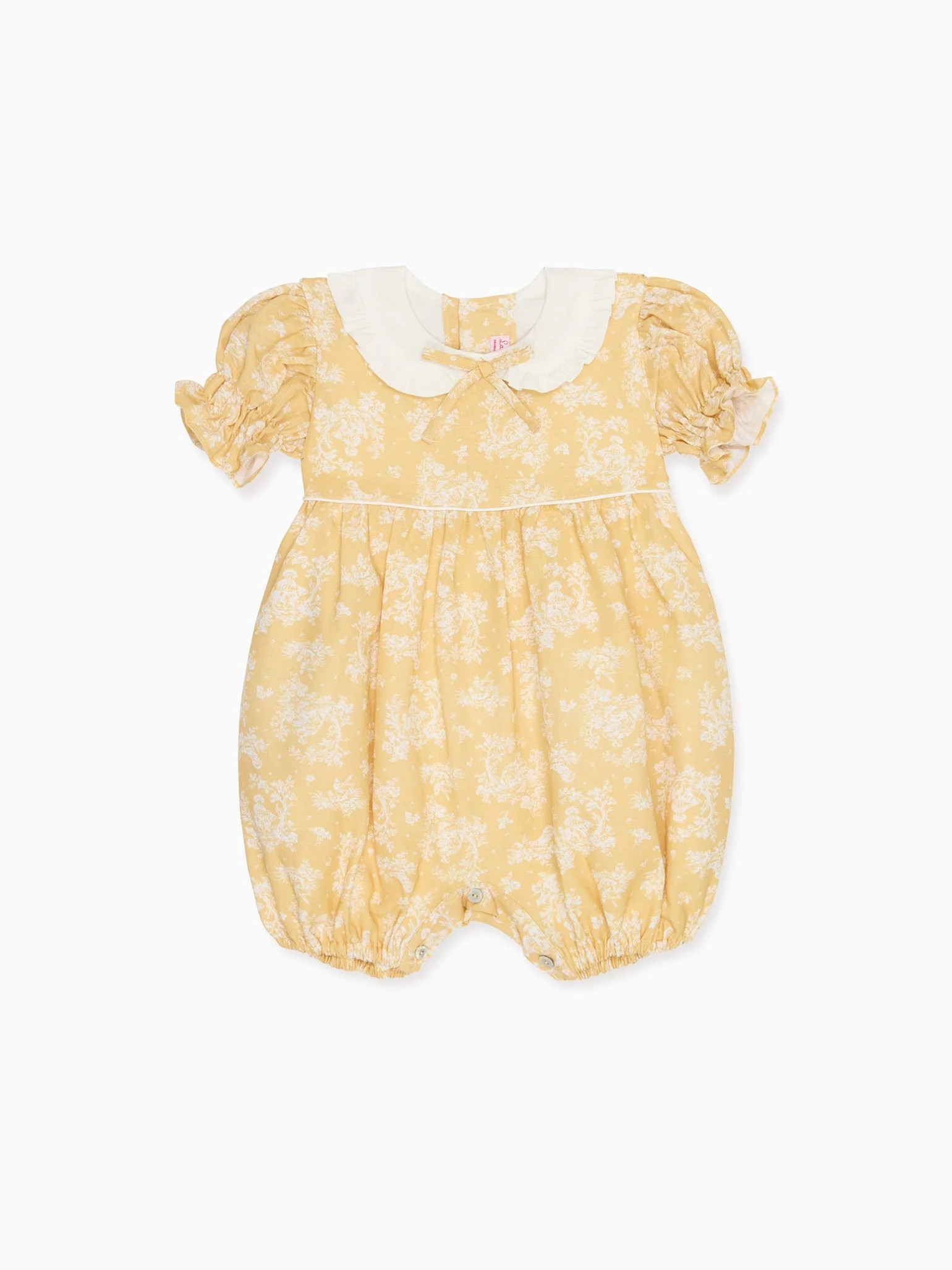 Yellow Toile Abril Baby Girl Romper | La Coqueta (US)