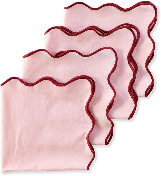 Scalloped Cloth Napkins, Soft 100% Cotton Dinner Napkins with Embroidered Wavy Edges, 18x18 Inch ... | Amazon (US)