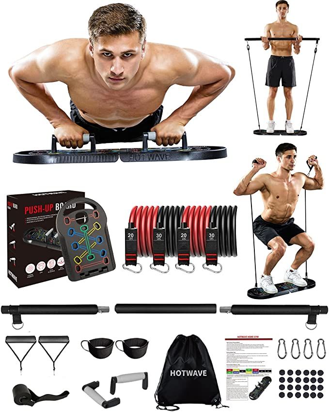 HOTWAVE Portable Exercise Equipment with 16 Gym Accessories.20 in 1 Push Up Board Fitness,Resista... | Amazon (US)