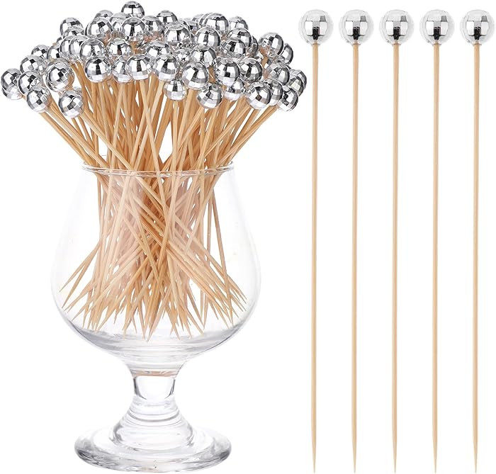 100 Pcs Bamboo Cocktail Picks Disco Ball Toothpicks Silver Mirror Ball Appetizer Skewers Fancy To... | Amazon (US)