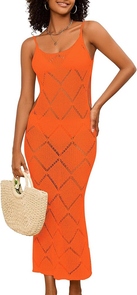 Bsubseach Swimsuit Crochet Beach Coverup - Women Hollow Out Knit Swim Cover Up Dress Spaghetti St... | Amazon (US)