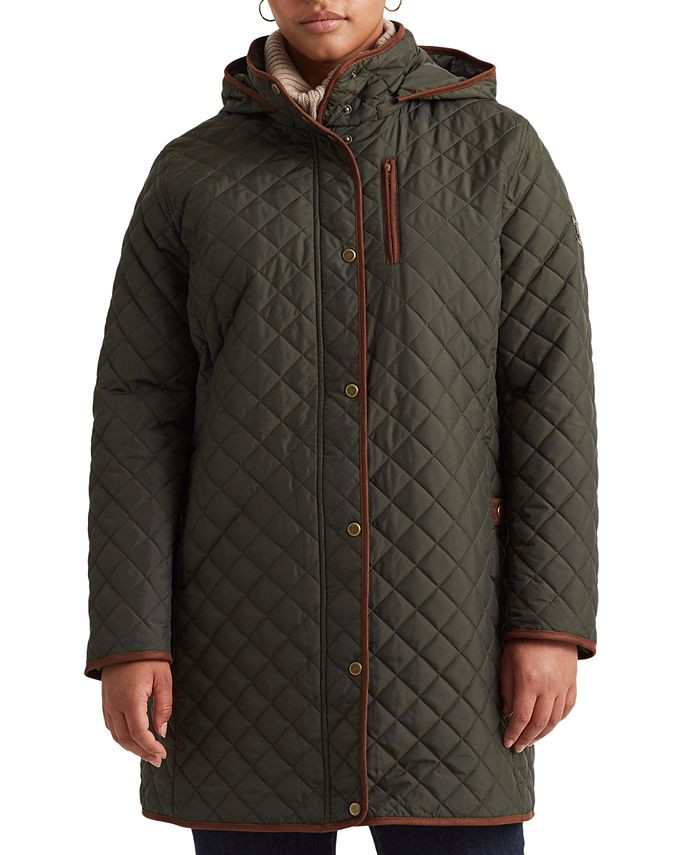 Lauren Ralph Lauren Plus Size Faux-Leather Trimmed Hooded Quilted Coat, Created for Macy's & Revi... | Macys (US)