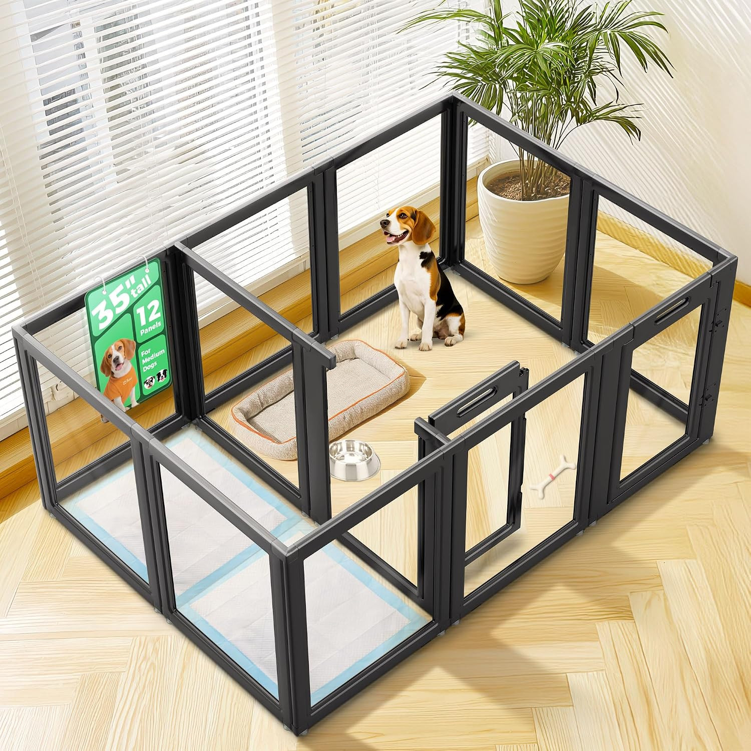 FXW AuraSpace Clear Acrylic Indoor Dog Playpen, 35" H, 12 Panels, Black | Amazon (US)