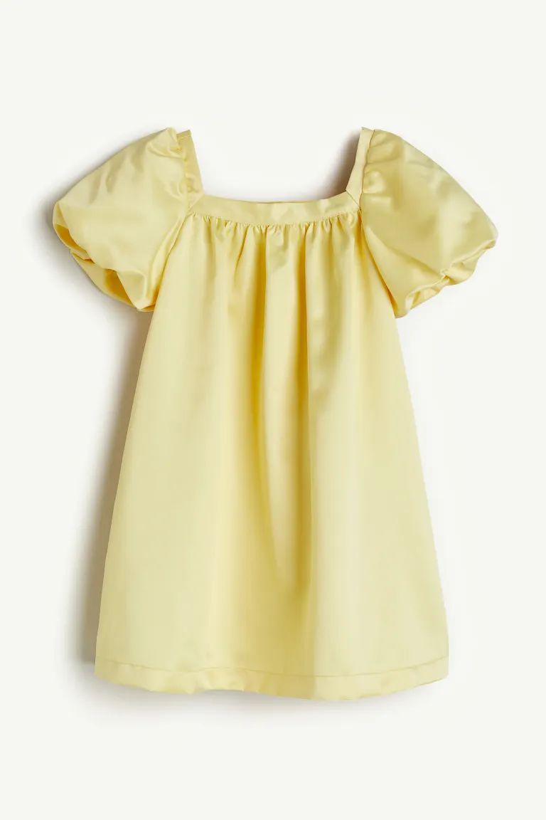 Balloon-sleeved Satin Dress - Yellow - Kids | H&M US | H&M (US + CA)