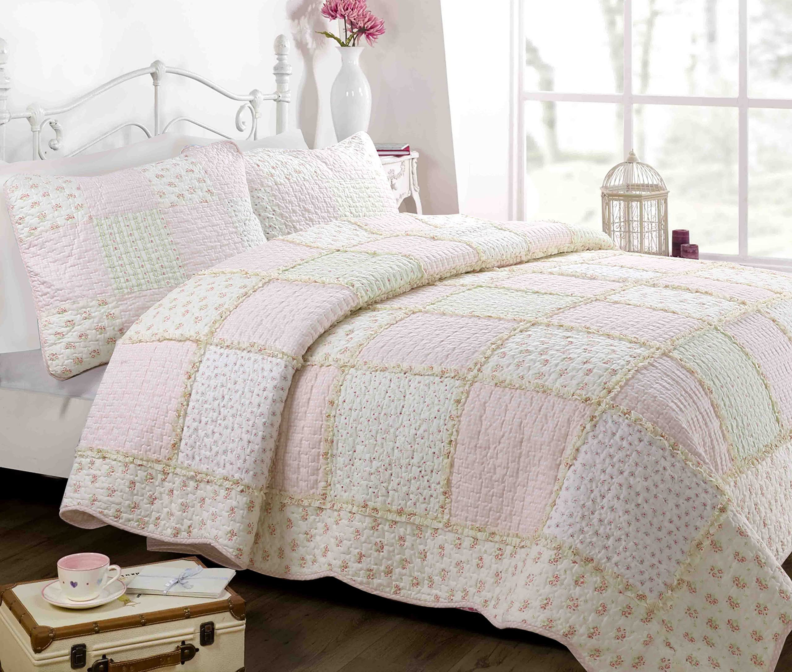 Cozy Line Home Fashions 100% Cotton Real Patchwork Reversible Shabby Chic Girly Floral Pink Peach... | Amazon (US)