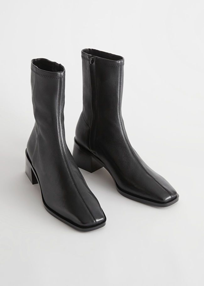 Squared Leather Sock Boots | & Other Stories US