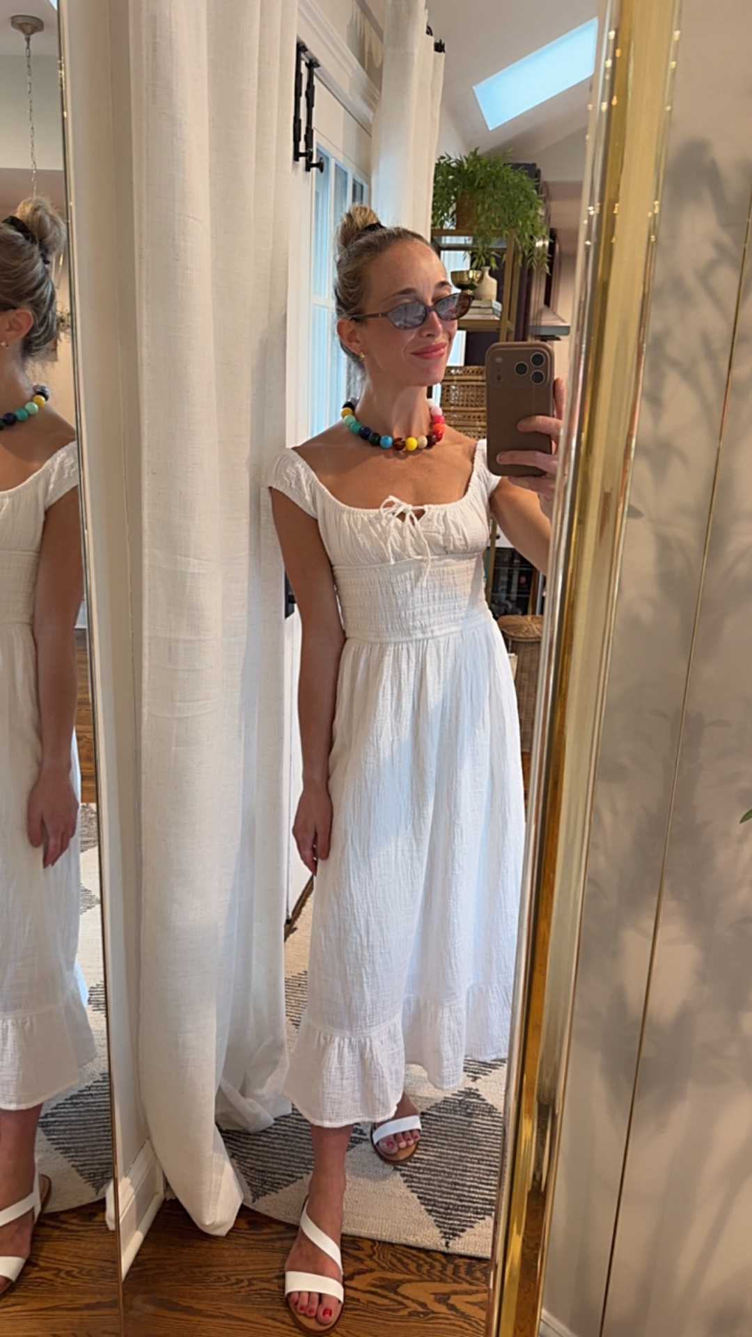 White gauzy cotton sundress   • gathering, ruffle bottom, cap sleeve, and lightweight fabric thats ideal for packing in suitcases because it’s wrinkle resistance! The perfect sundress to pack on your summer vacation!

• dress is by Japna Singh (TTS): Small 
      ^ I bought it from Marshall’s but I can’t find it sold anywhere online to tag it! 😫

• cushionaire “Lido” sandals
give off trendy european vibes! The “leather” feels flexible and soft.
Fit TTS (my normal size 8 fit perfectly!)

.
.
summer dresses
concert outfit ideas
country concert outfits
date night outfits 
summer outfits over 40
back to school outfits teen
strappy sandals
leather sandals for women
European-inspired sandals
beaded jewelry
chunky beaded necklace
#amazonfashion
#founditonamazon

#LTKootd #LTKgrwm #LTKTravel