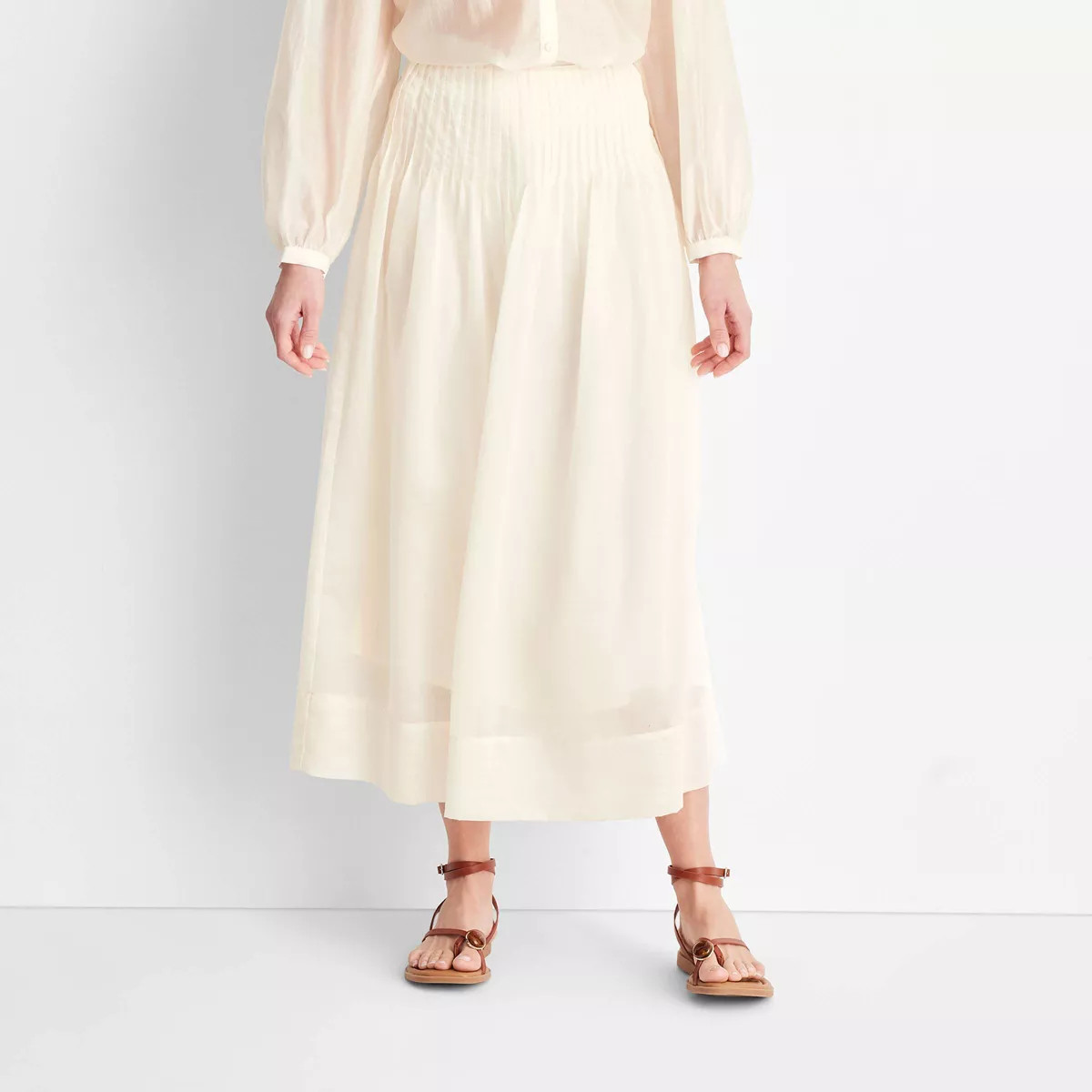 Women's High-Rise Pleated Drop Waist Ankle Skirt - Future Collective Cream 8 | Target