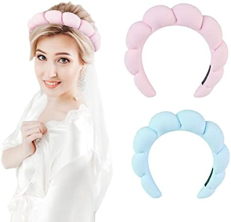 Spa Headband for Women, 2 Pack Makeup Headband Sponge Spa Headband Terry Towel Hair Band Accessor... | Amazon (US)