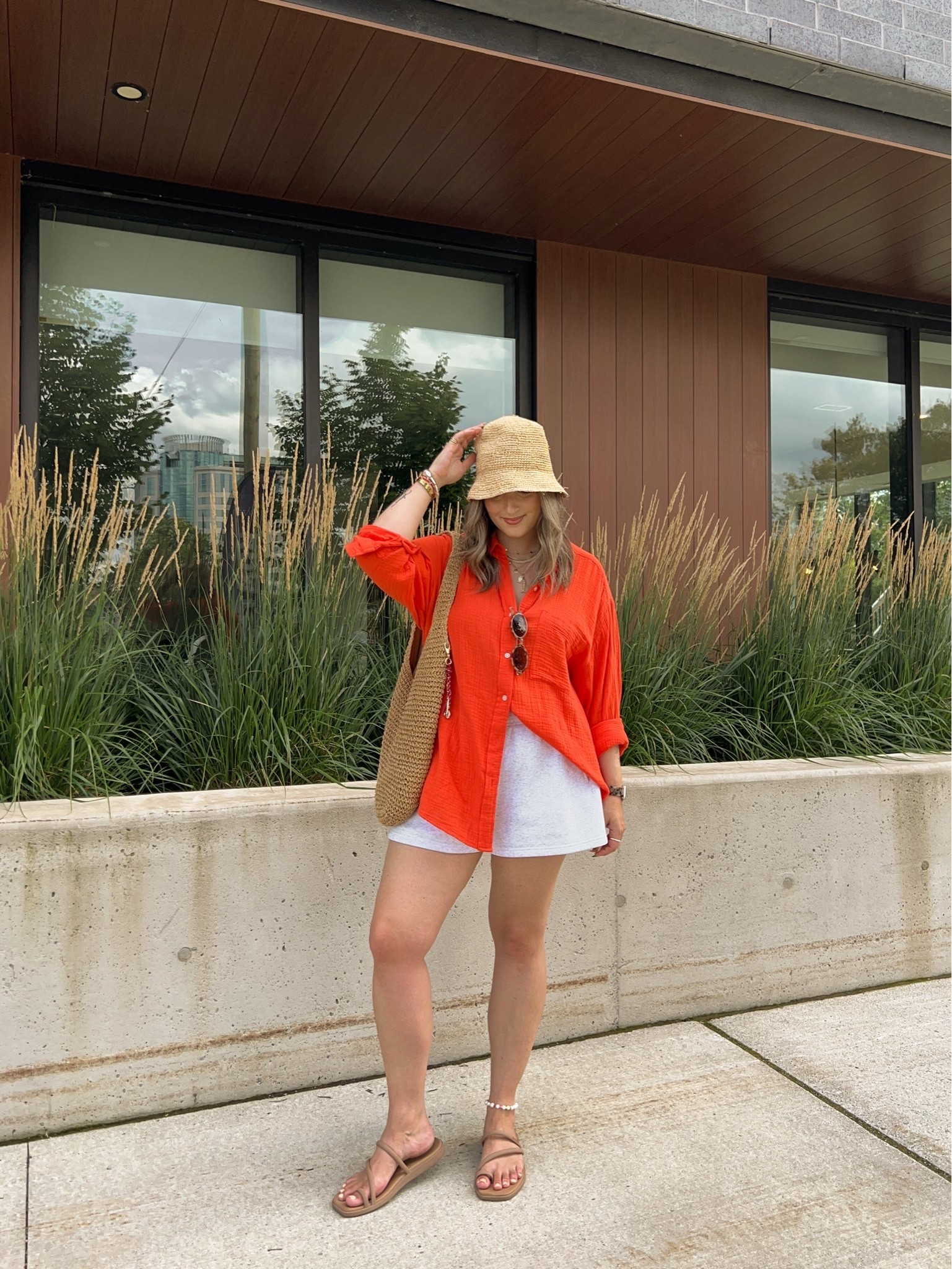 Beach outfit! Wearing L in the button up shirt and sweat shorts. Crocs sandals are super comfy, I’m a 9.5-10 and wear a 10. Canadian crocs link under similar products. Linked similar straw hats

#LTKsummer #LTKsale #LTKmidsize
