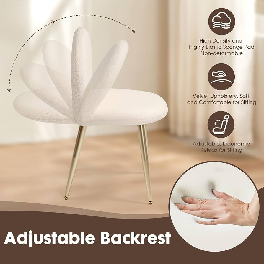Vanity Chair with Adjustable Backrest Sherpa Makeup Vanity Stool with Back Armless Multifunction ... | Amazon (US)