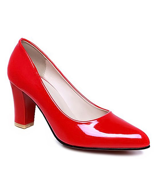 BUTITI Women's Pumps red - Red Patent Block Heel Pointed-Toe Pump - Girls & Women | Zulily