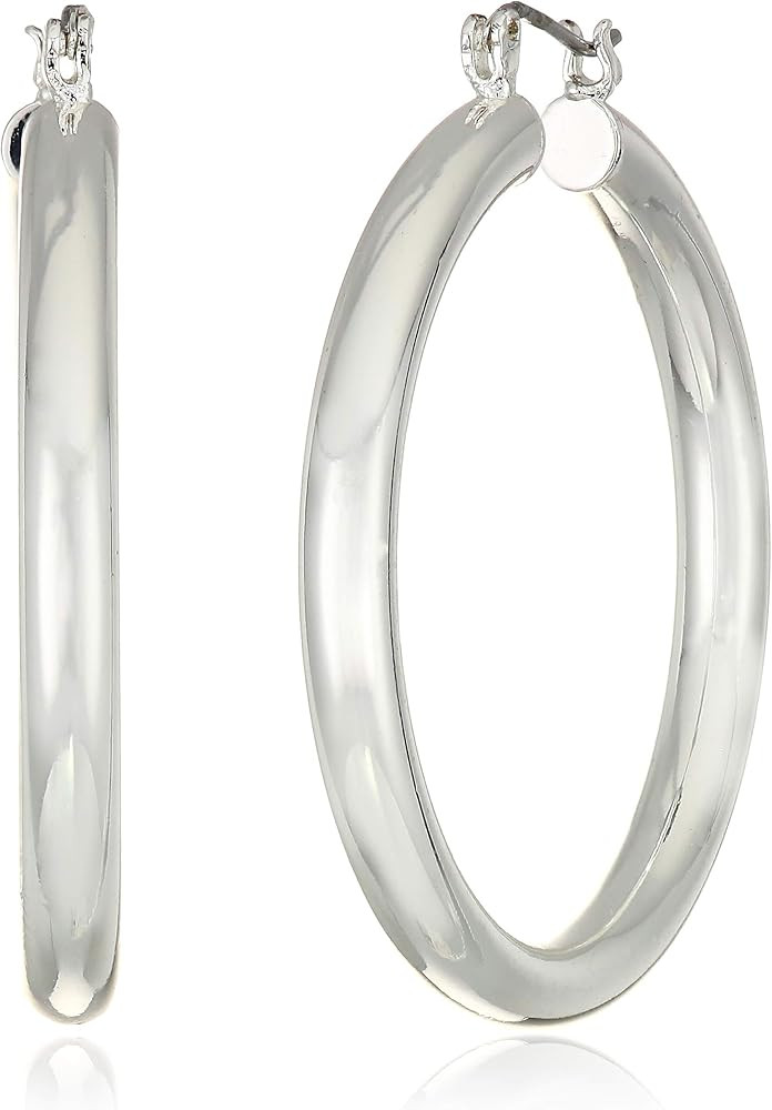 NINE WEST Women's Silver Round Tube Hoop Earrings | Amazon (US)