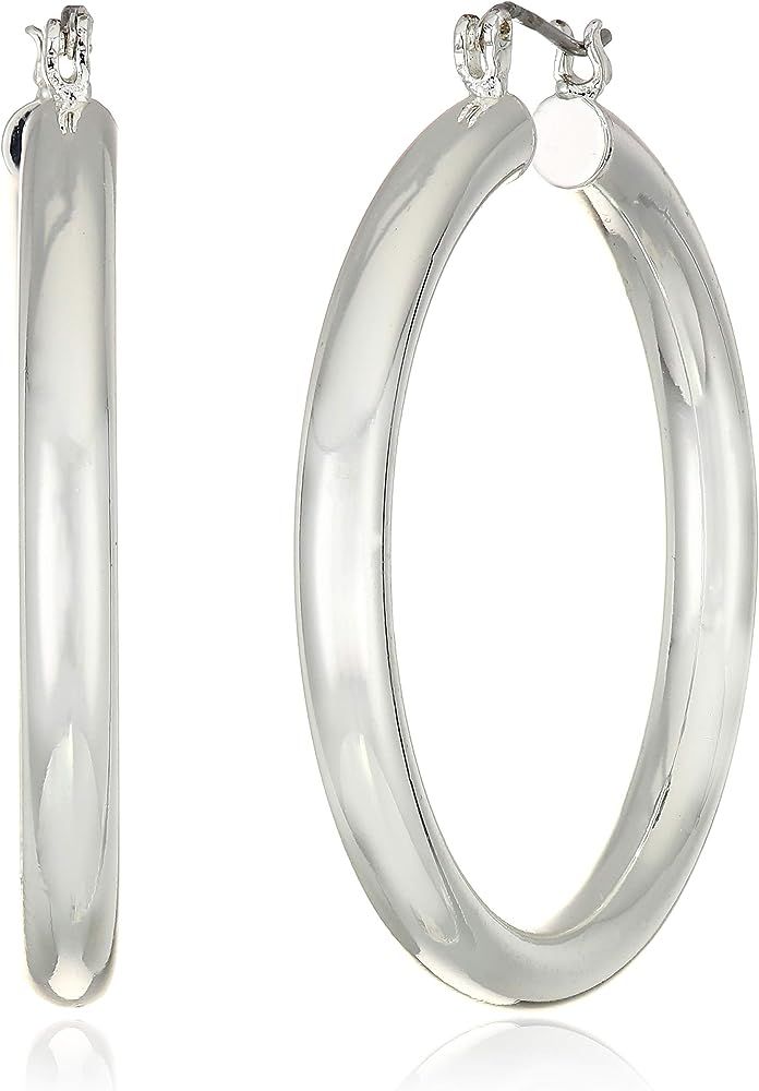 NINE WEST Women's Silver Round Tube Hoop Earrings | Amazon (US)
