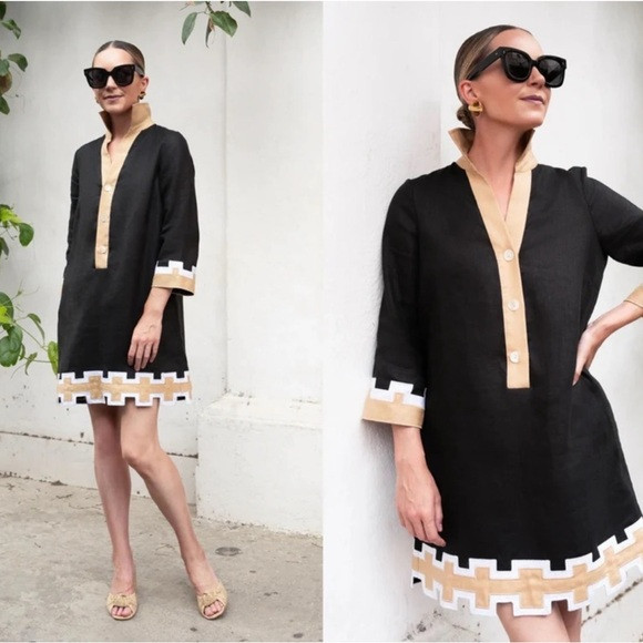 Tuckernuck X Atlantic Pacific - Collier Black and Tan Linen Shirt Dress - Medium | Poshmark