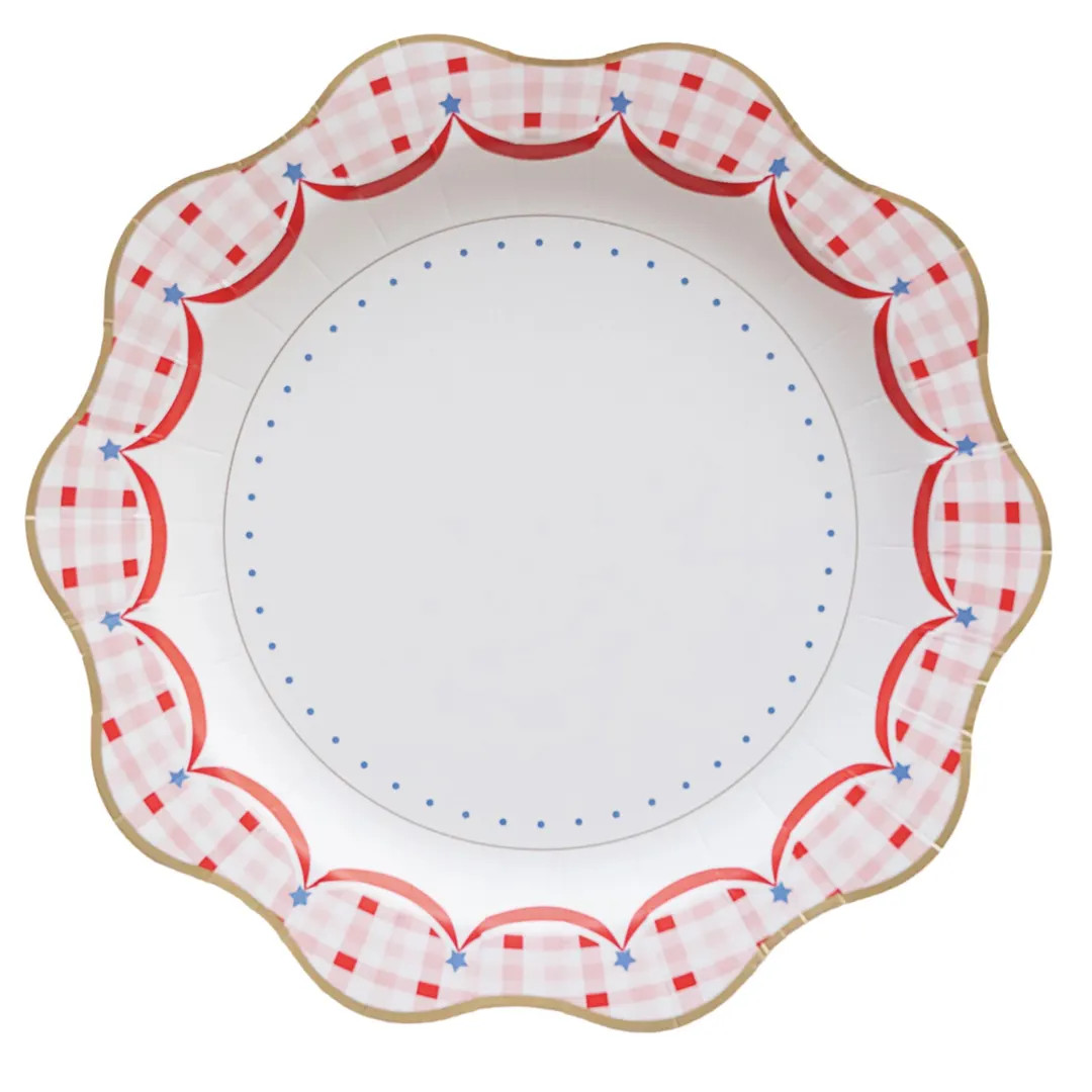 Red White & Blue Gingham Plates 8ct - Large Paper Dinner Plates, USA 4th of July Party, Patriotic... | Etsy (US)