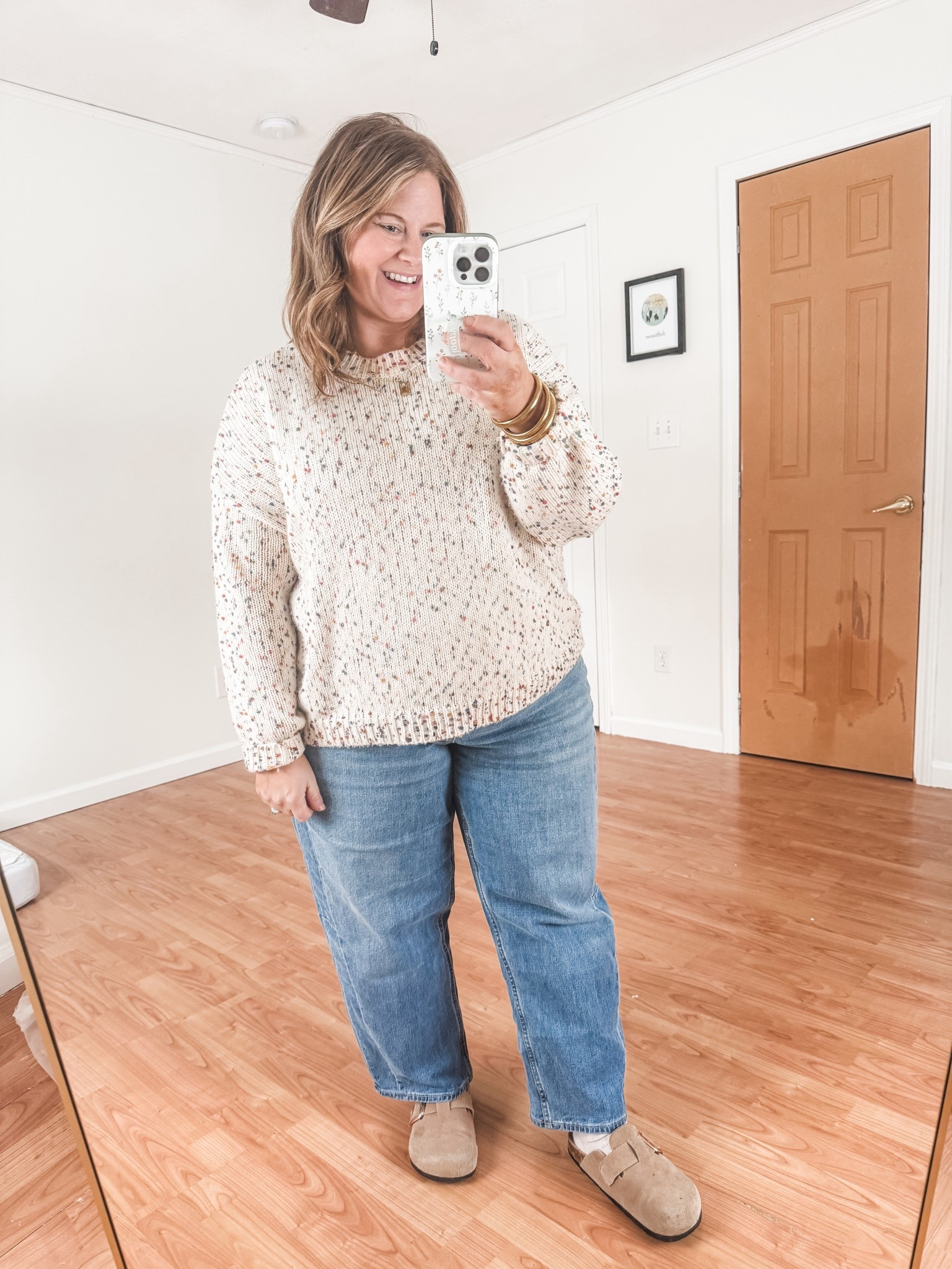 Friday teacher outfit! Wearing an XL in this speckled sweater and a 14 in my maternity barrel jeans.  Also linked the non maternity pair 

#LTKSeasonal #LTKBump #LTKMidsize