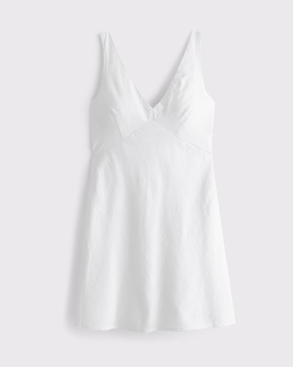 V-Neck Linen-Blend Mini Dress | Abercrombie & Fitch (US)