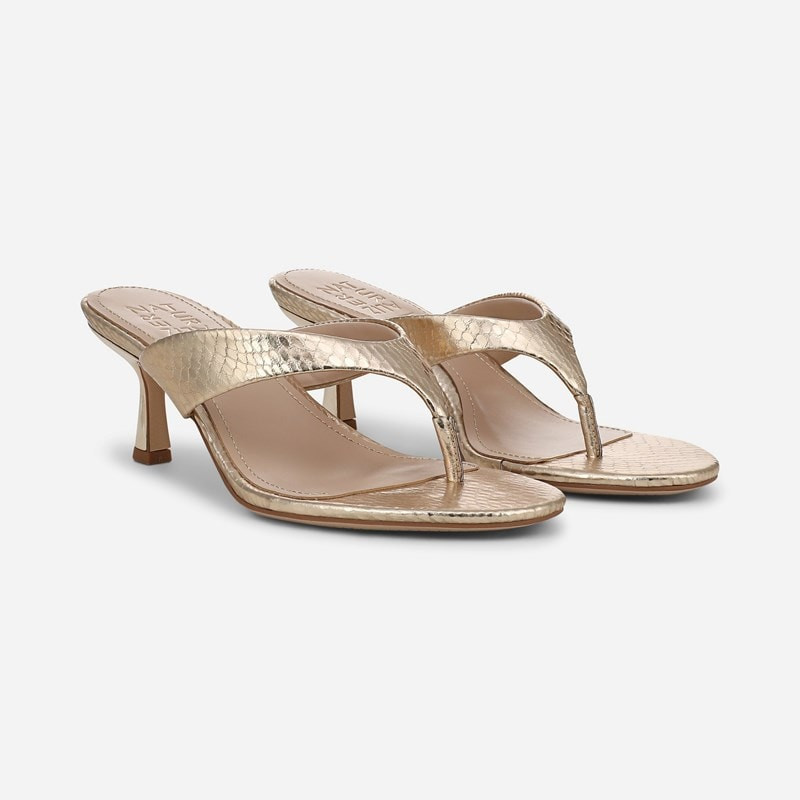 27 EDIT Tressa Dress Sandals, Gold Snake Print Faux Leather Suede, 5.0M Slip-On, Open Toe | Naturalizer
