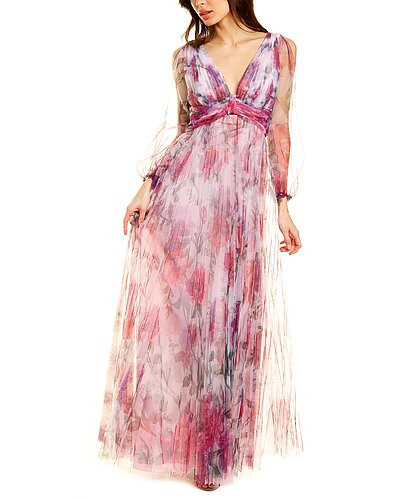 Marchesa Notte Bishop Sleeve Gown | Gilt