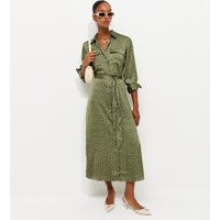 Women's Green Satin Polka Dot Midi Shirt Dress New Look | New Look (UK)