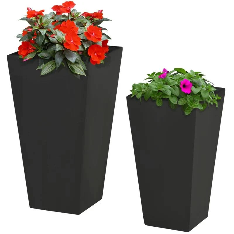 Set of 2 Modern Lightweight Black Outdoor Patio Flower Pot Tall Planter Box | Shop Simon