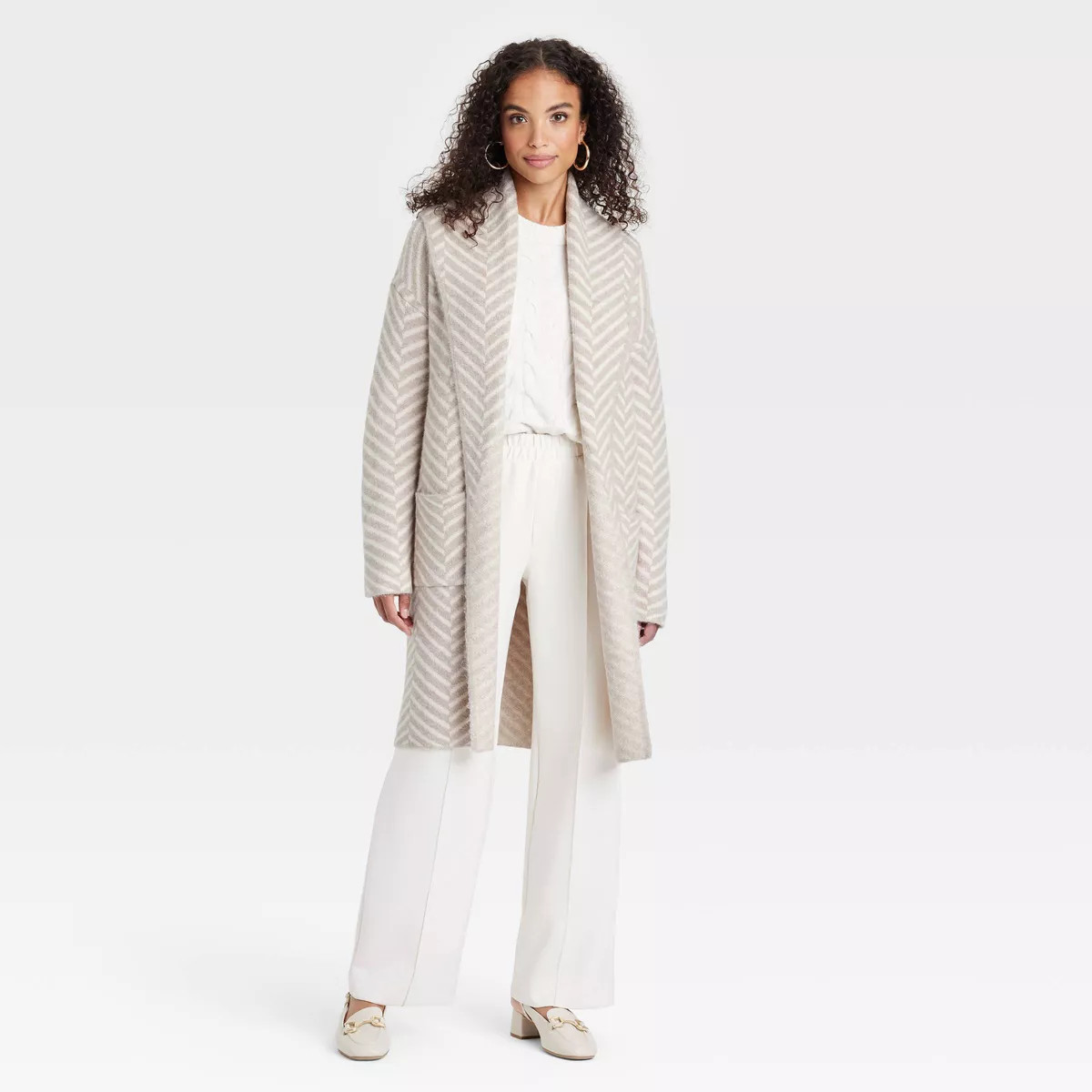 Women's Coatigan - A New Day™ Taupe/Cream Herringbone XS/S | Target