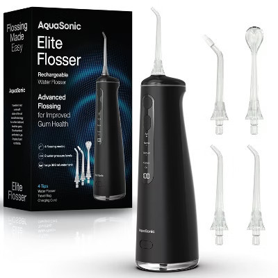 AquaSonic Elite Rechargeable Water Flosser - 300ml Tank, 4 Tips, Travel Bag Black | Target