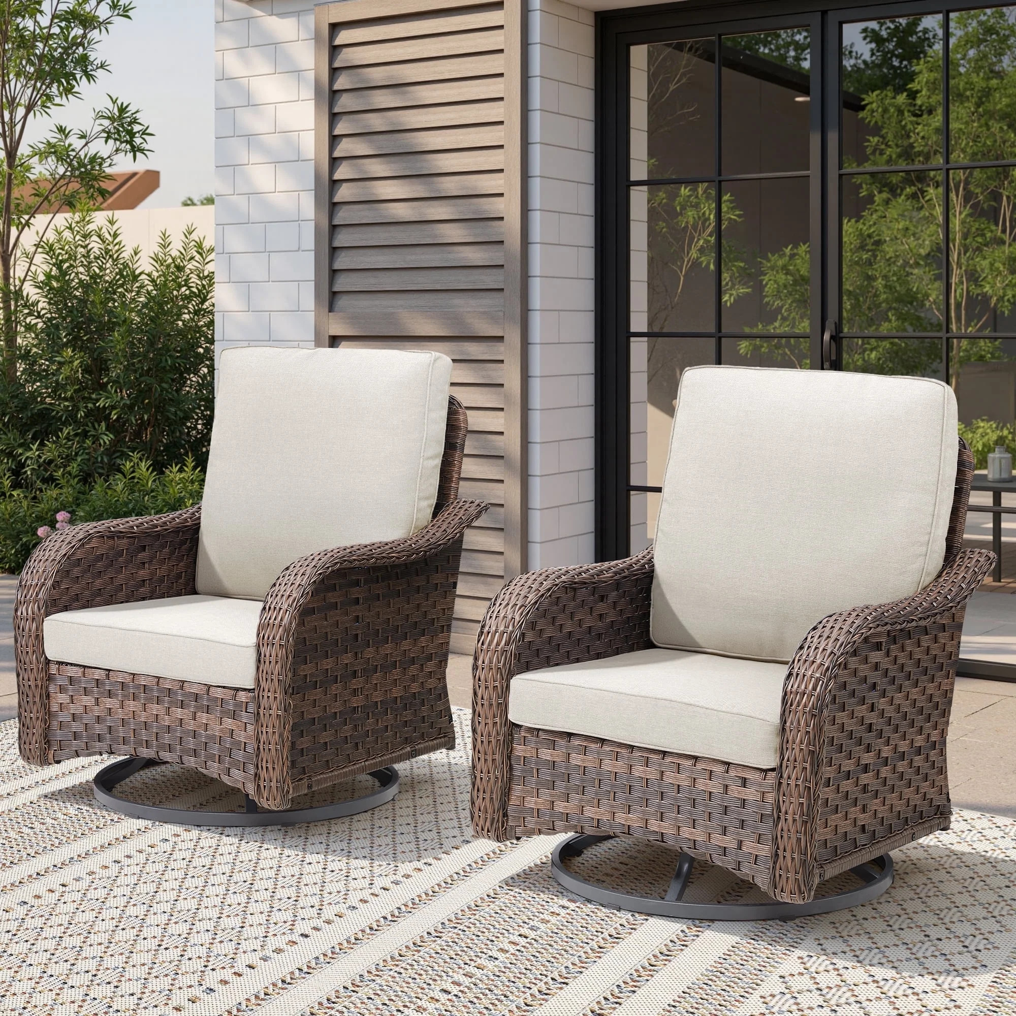 Planntonneo Patio Outdoor Swivel Rocking Chairs Set of 2 with Beige Cushions, Wicker Patio Furnit... | Walmart (US)