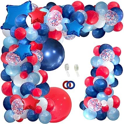 JULLIZ 142Pcs Red White and Blue Balloon Arch Garland Kit, Navy Blue for Blue Birthday Baseball N... | Amazon (US)