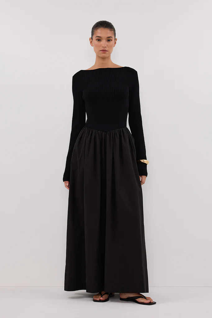 ABIGAIL BLACK HYBRID MIDI DRESS | DISSH