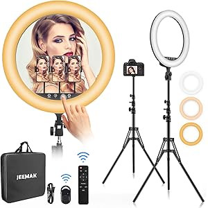 Ring Light 18 inch,Jeemak 18"/48cm Outer 55W 2700K- 6500K, CRI 95, Ring Light with Stand & Phone ... | Amazon (US)