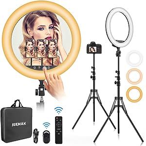 Ring Light 18 inch,Jeemak 18"/48cm Outer 55W 2700K- 6500K, CRI 95, Ring Light with Stand & Phone ... | Amazon (US)