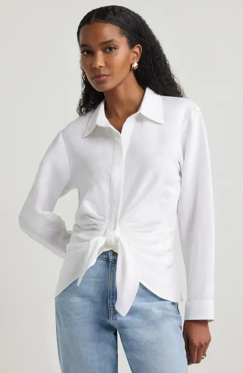 Nordstrom Tie Front Shirt in White at Nordstrom, Size Xx-Large | Nordstrom