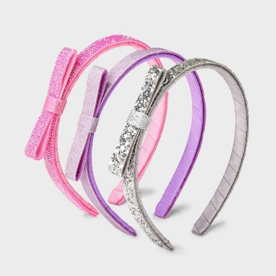 Girls' 3pk Gem Bows Headband - Cat & Jack™ Pink/Purple/Silver | Target