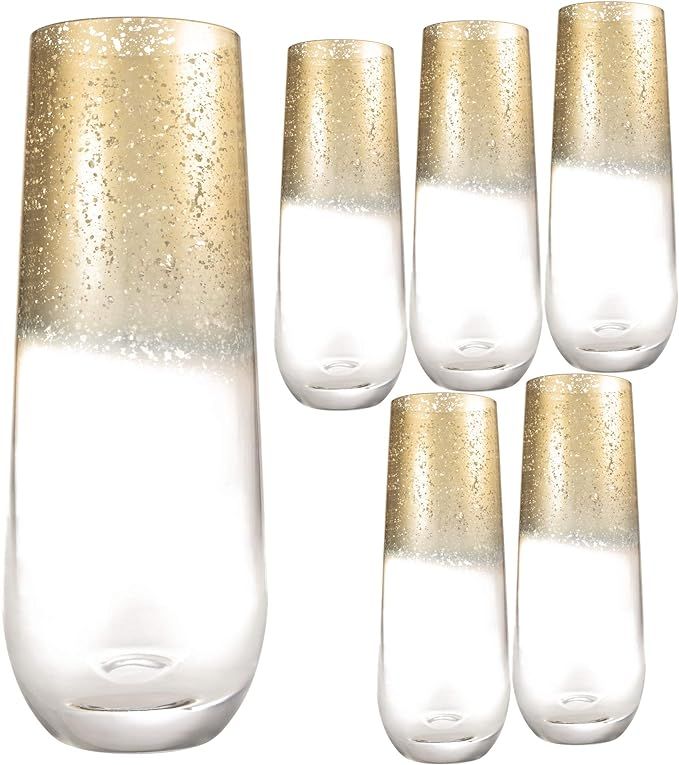 Kitchen Lux 10oz Highball Tumblers - Set of 6 Drinking Glasses - Clear Glass with Gold Rim - Wine... | Amazon (US)