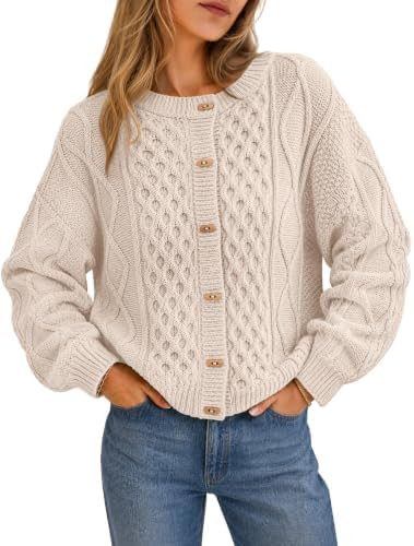 MEROKEETY Womens Chunky Button Up Cable Knit Trendy Cardigan Sweaters | Amazon (US)