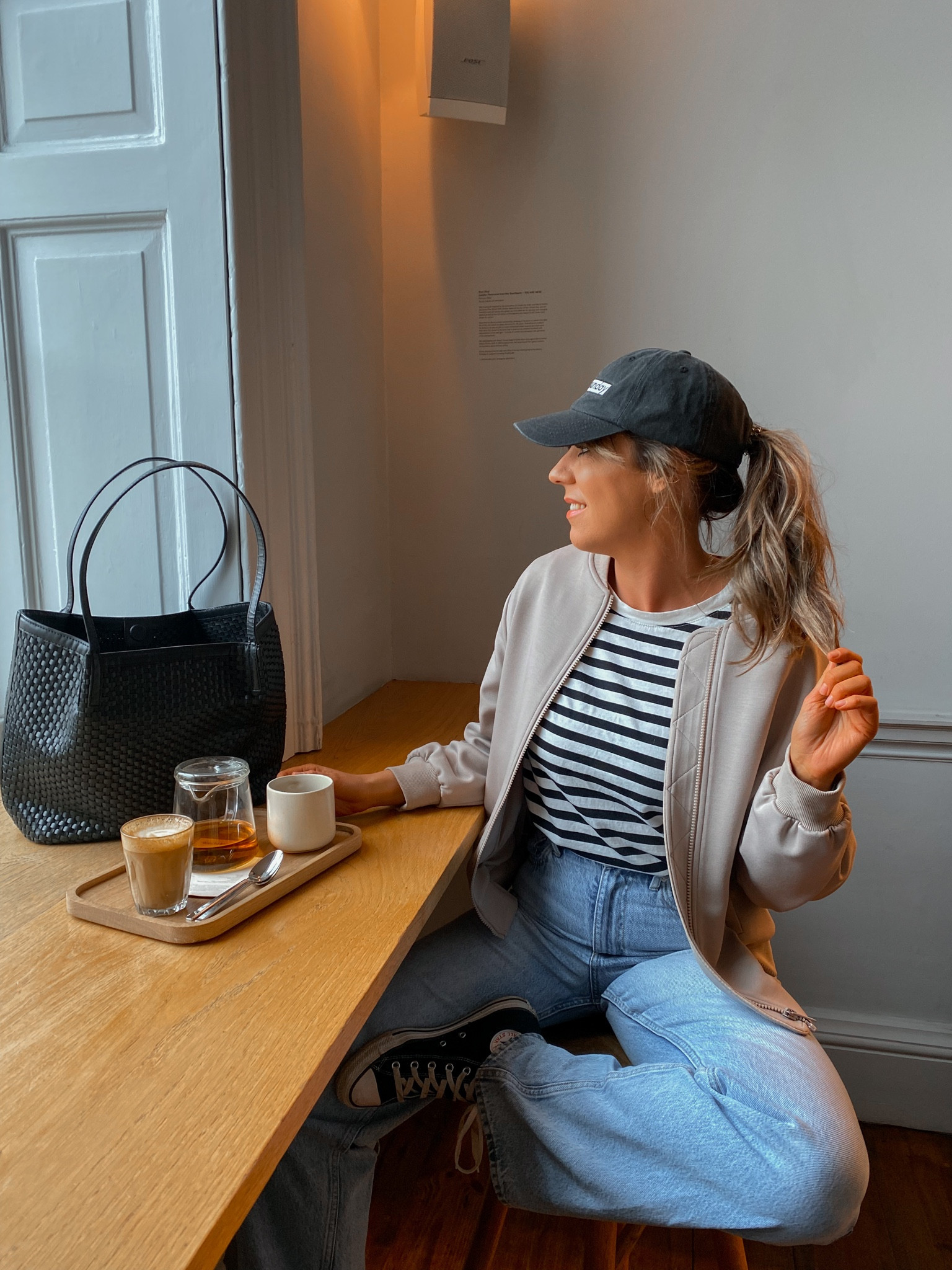 Mondays ☕️🤍🤌🏻 #Stripetee #Bomberjacket #Widelegjeans 

#LTKstyletip #LTKunder100 #LTKunder50