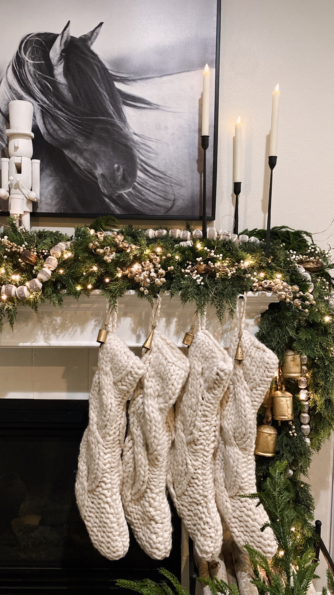 Christmas mantle decor ✨🧑🏼‍🎄 All filler is from Hobby Lobby!

Nutcrackers are spray painted from Michaels, taper candles are Hobby Lobby, and gold bells are vintage 🫶🏼

Studio McGee, Christmas decor, neutral holiday home, mantle styling, Crate & Barrel

#LTKHome #LTKHoliday