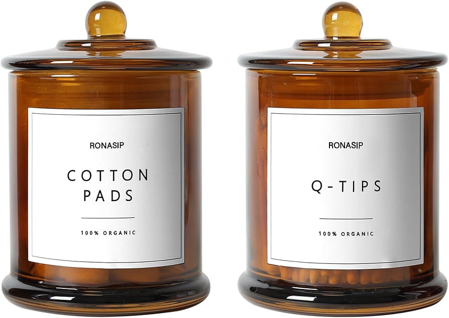 Qtip Holder & Cotton Pad Dispenser, Bathroom Organizer and Storage Canisters, 16oz Glass Apotheca... | Amazon (US)