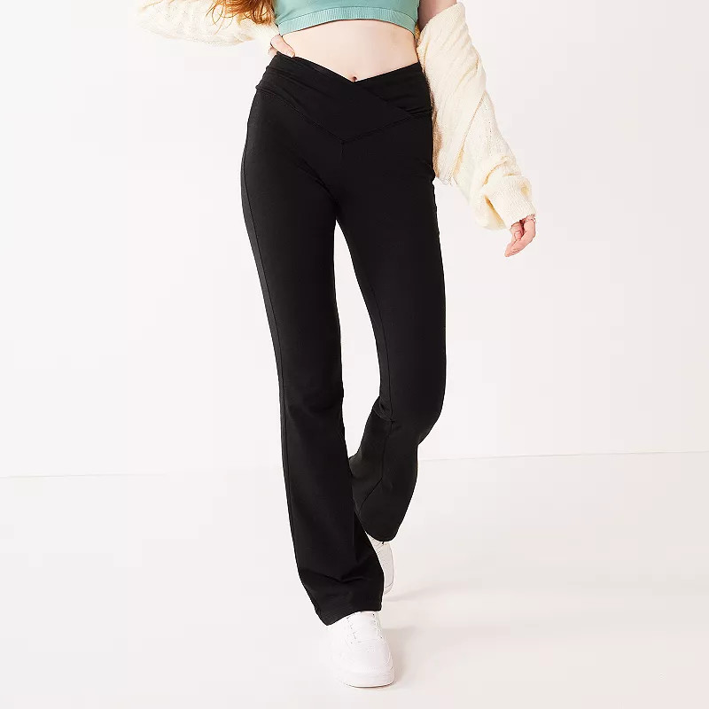 Juniors' SO® Crossover Waistband Flare Legging | Kohl's