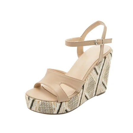 OAVQHLG3B Women s Shoes Casual Straw Wedges Super High Heel Roman Style Buckle Ankle Straps Sandals | Walmart (US)