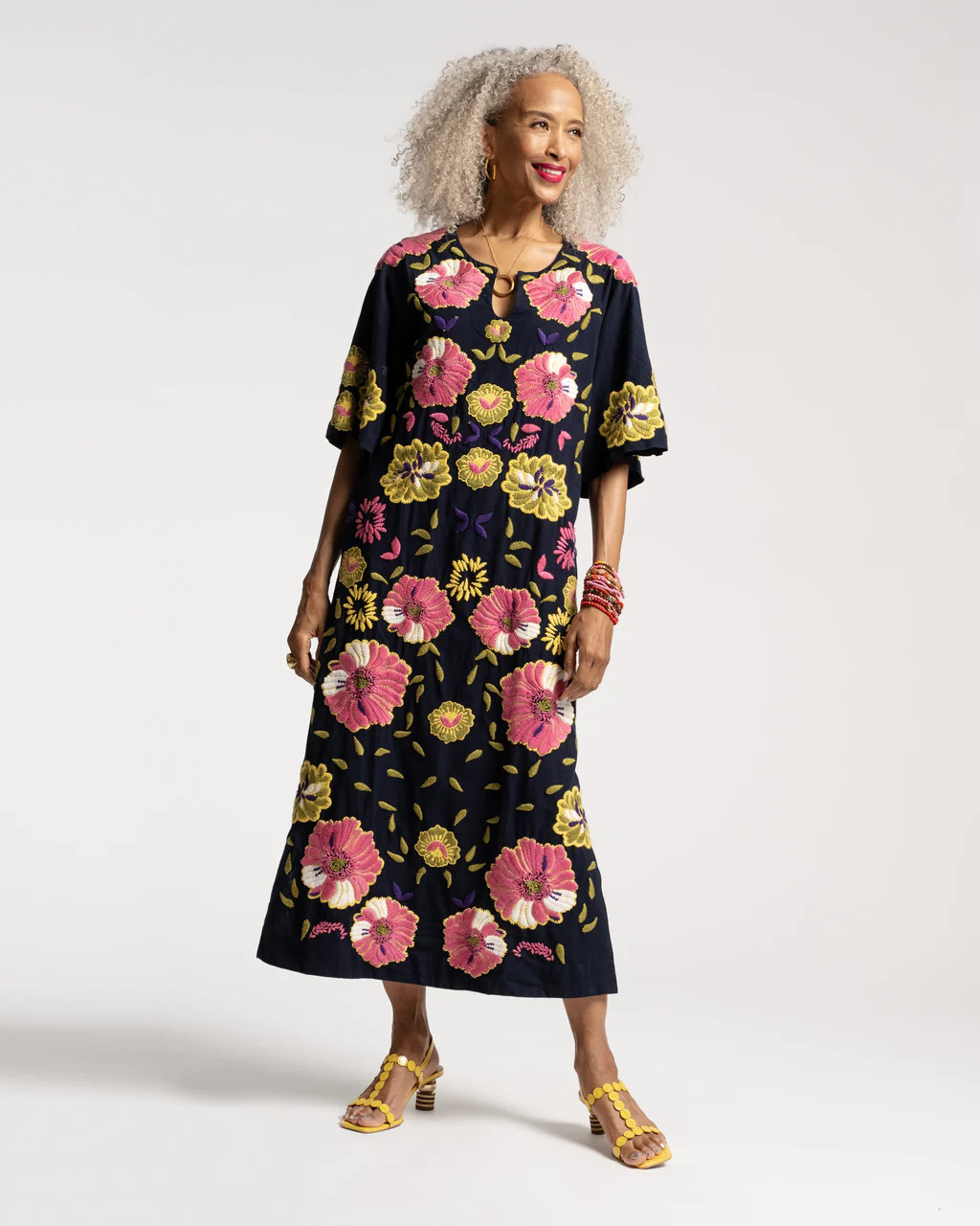 Dreamy Caftan African Daisy Print Navy Multi | Frances Valentine